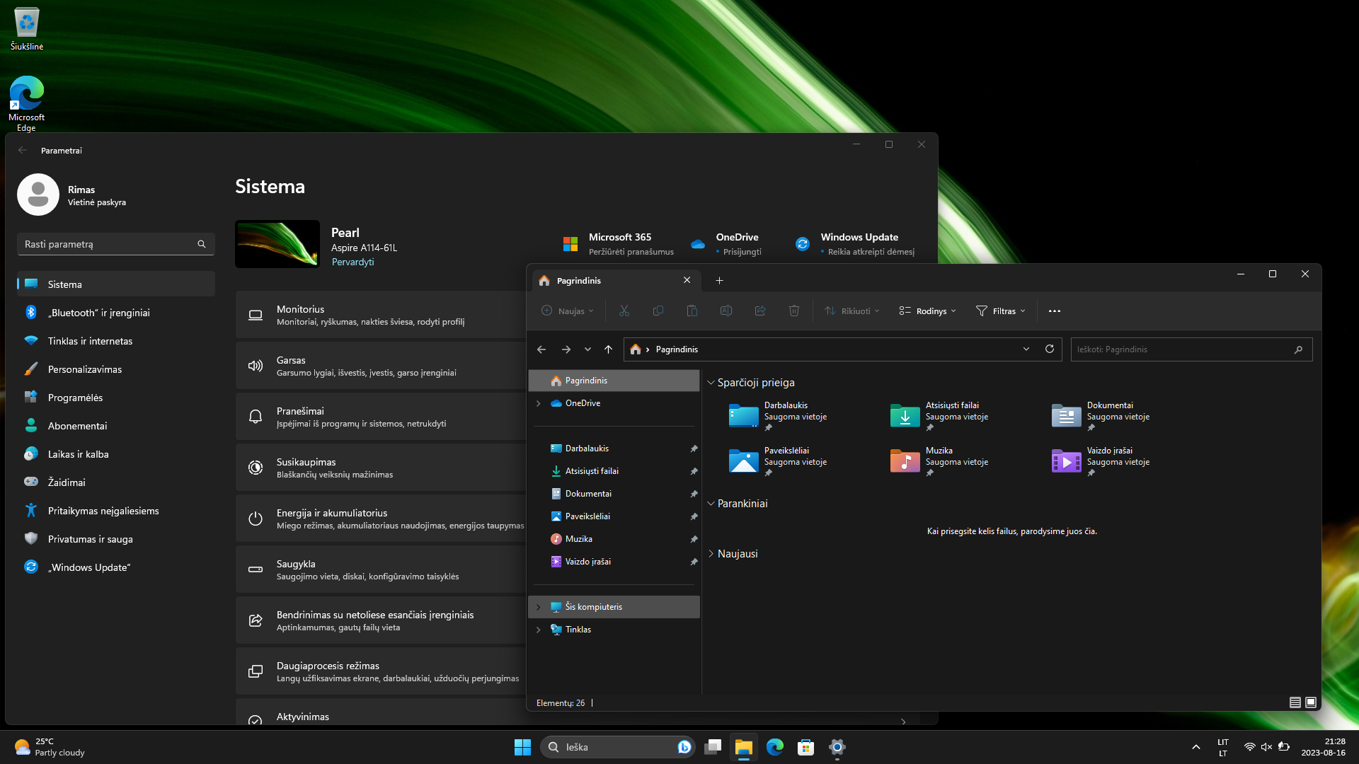 Sulietuvintos „Windows 11“ ekrano nuotrauka